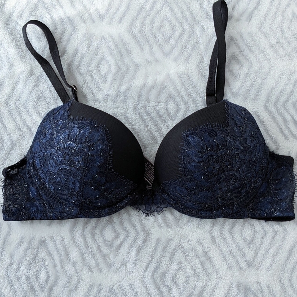 Victoria's secret very sexy push up lace bra blue black 34A